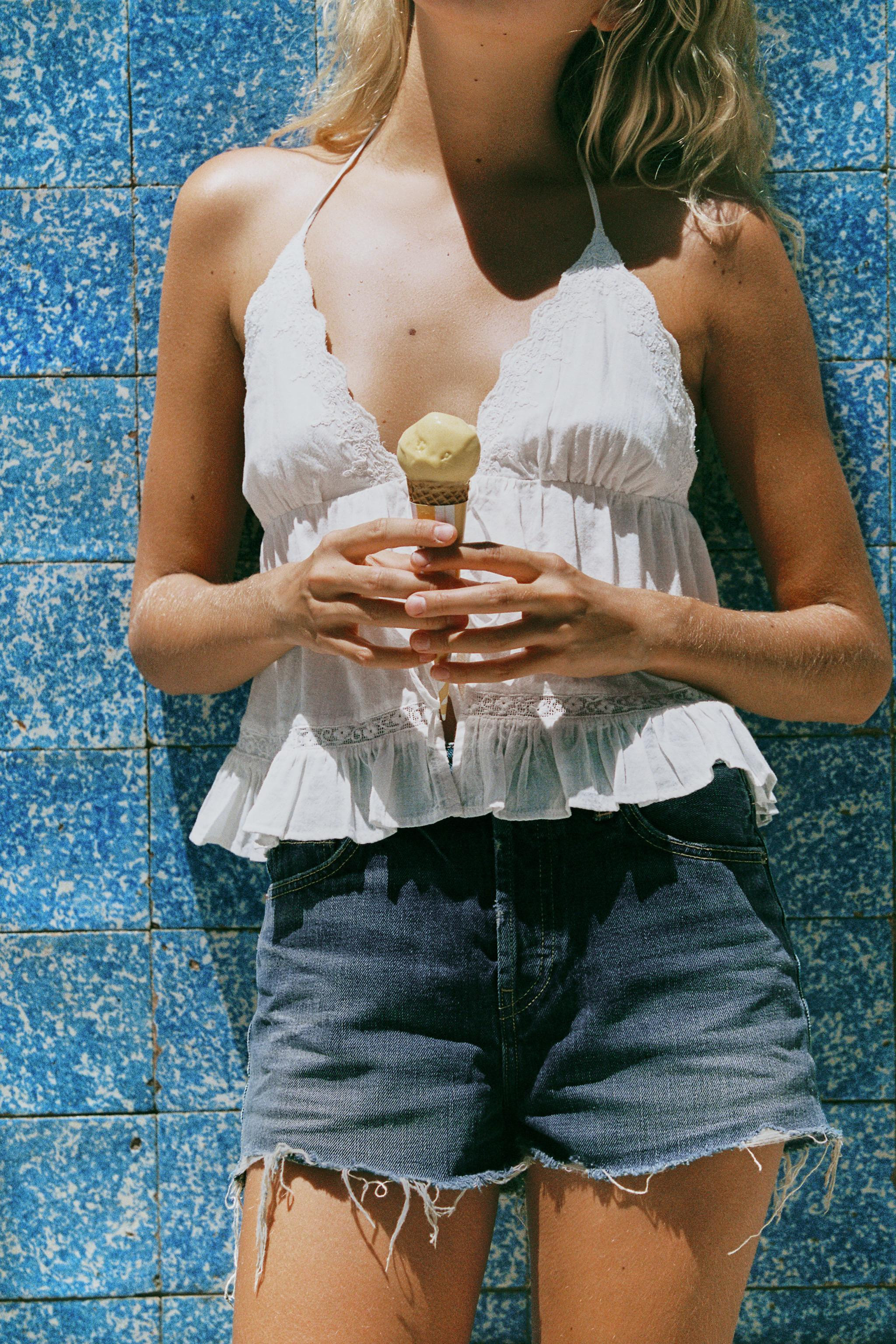EMBROIDERED GAUZE HALTER TOP | Zara US