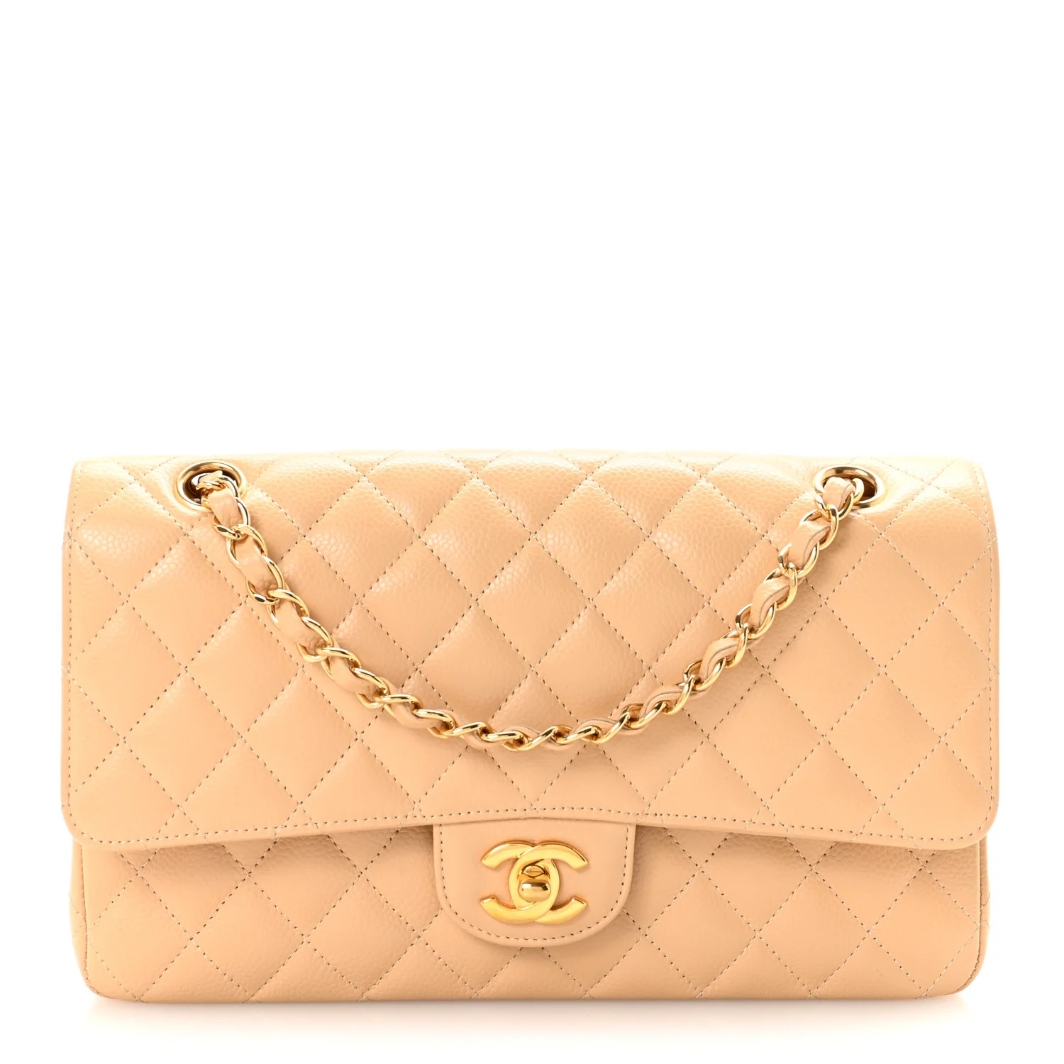 Chanel Caviar Quilted Medium Double Flap Beige | FASHIONPHILE (US)
