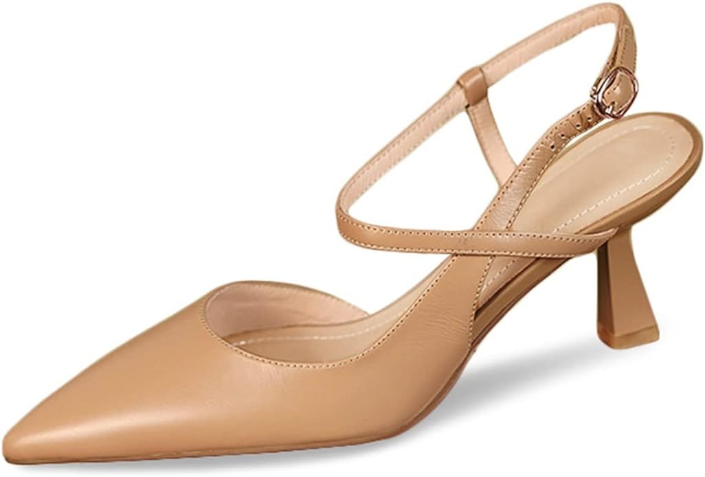 Women’s Low Kitten Heel Closed Pointed Toe Slingback Pumps Heels Slip On Heeled Sandals Dress S... | Amazon (US)