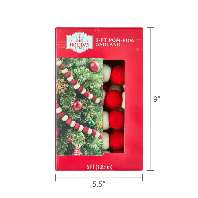 Pom-Pom Christmas Garland, Red and White, 6', by Holiday Time - Walmart.com | Walmart (US)