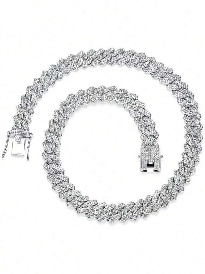 A Hip-Hop Punk Cuban Style Alloy Full Diamond Necklace, Suitable For Daily Wear, Street Travel And Other Occasions, And Also A Surprising And Exquisite Small Gift | SHEIN