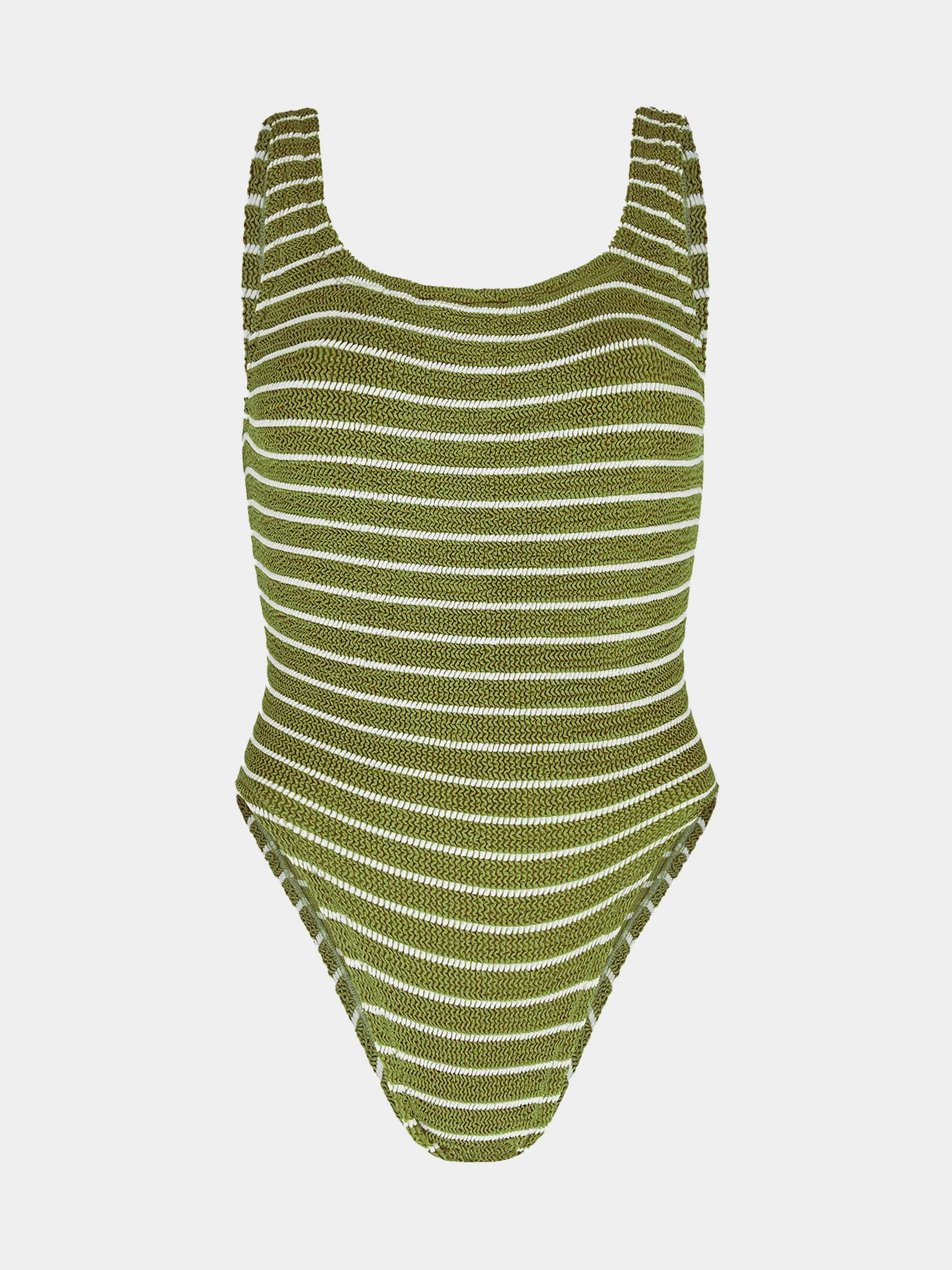 Square Neck Swim - Metallic Moss/White Stripe | HUNZA G