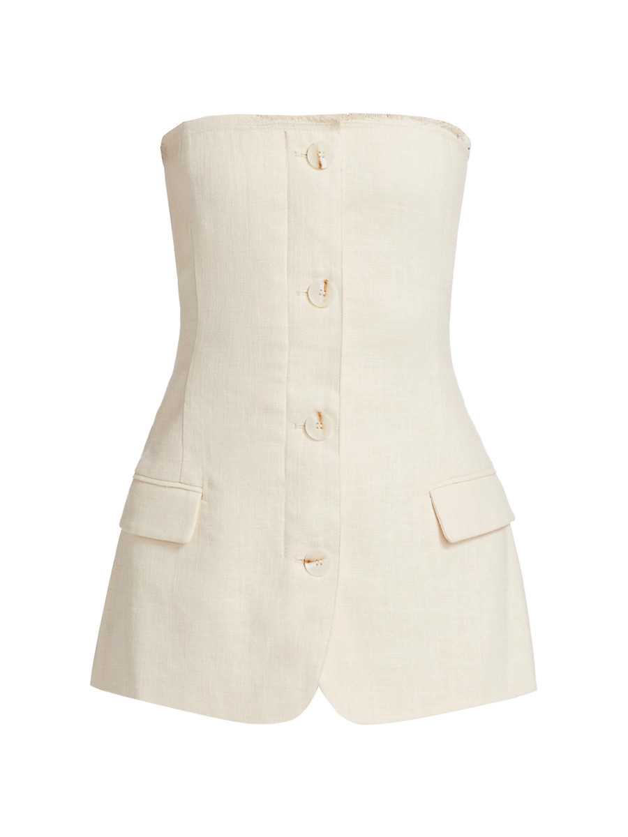 Women's Spencer Cotton-Linen Strapless Blazer - Sand - Size XS | Saks Fifth Avenue