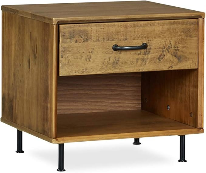 MUSEHOMEINC Rustic Solid Wood Nightstand with Drawer and Shelf for Bedroom Mid-Century Modern Sty... | Amazon (US)