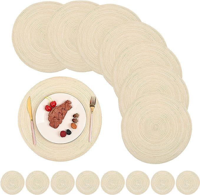 16Pcs Round Placemats Cotton Heat Resistant Braided Placemats Anti-Slip and Washable Table Placem... | Amazon (US)