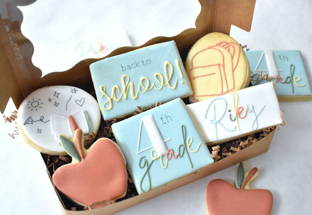 Customizable Back To School Royal Icing Sugar Cookie Gift Box (2 mini 4 reg sized) - Regular, Veg... | Etsy (US)