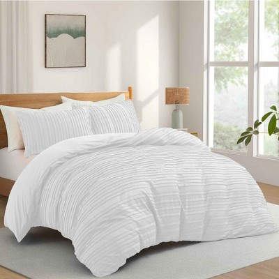 Peace Nest Microfiber Clipped Duvet Cover Set with Stripe Pattern, White, Twin | Target