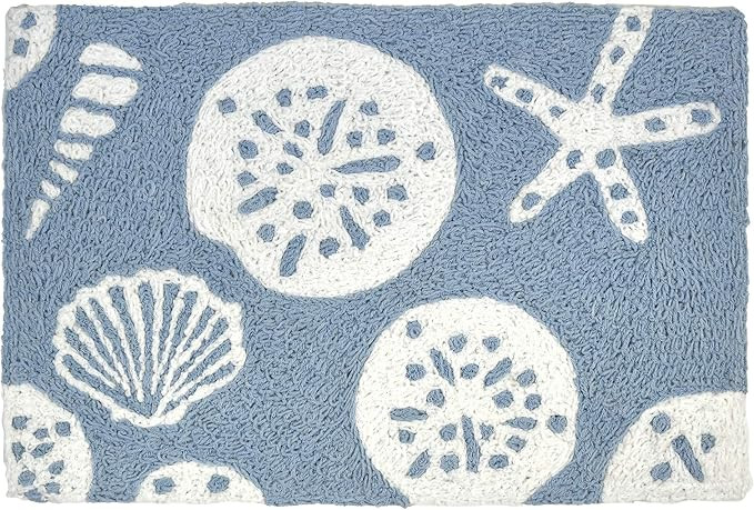 Jellybean White Shells On Blue Indoor/Outdoor Machine Washable 20" x 30" Accent Rug | Amazon (US)