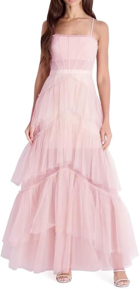 Tulle Prom Dresses for Women Formal Long Tiered Ruffled Ball Gown A Line Spaghetti Straps Evening... | Amazon (US)
