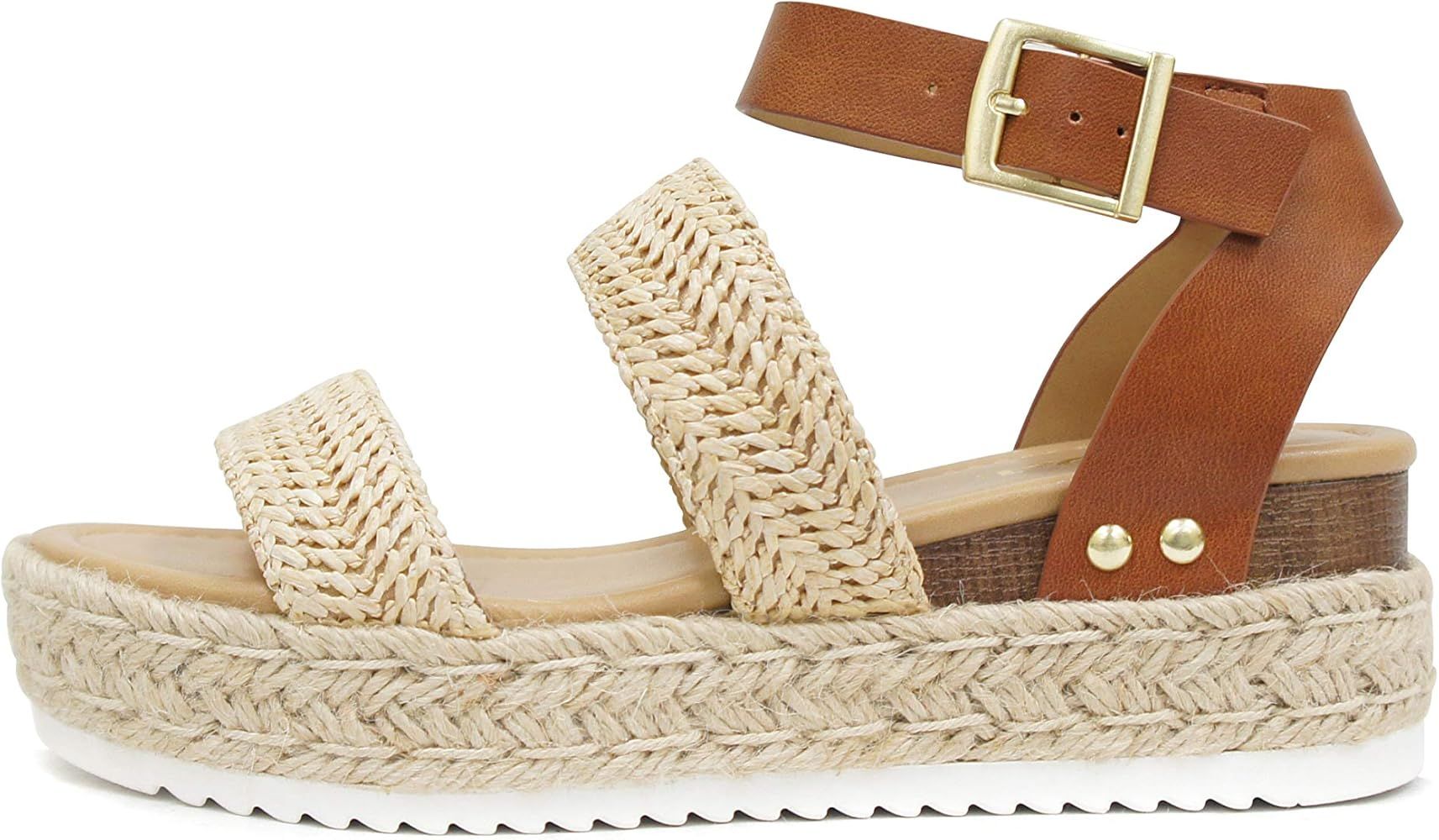 Soda Women's Topic Open Toe Buckle Ankle Strap Espadrille Synthetic sandals | Amazon (US)