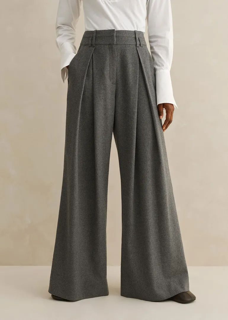 Flannel High-Waisted Wide-Leg Trouser | ME+EM Global (Excluding US)
