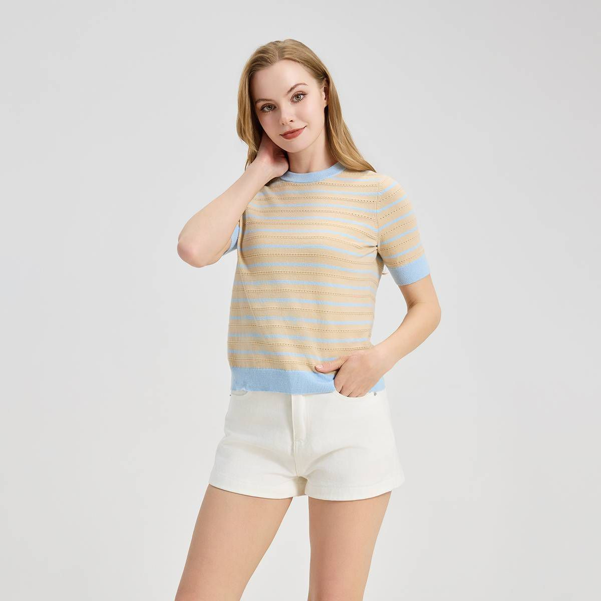 Women's Short Sleeve Crewneck Pullover Sweater - Universal Thread™ Blue Striped S | Target