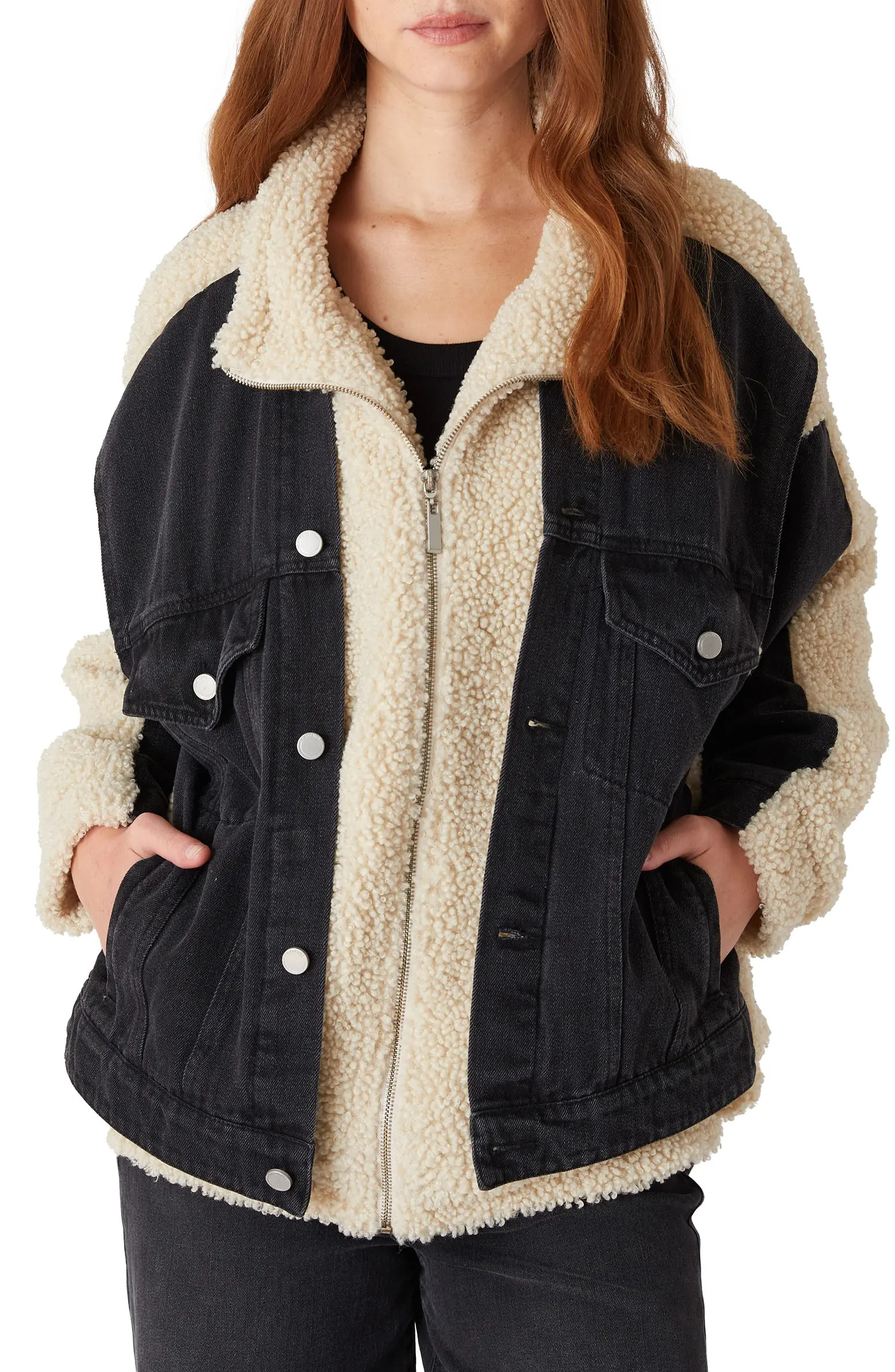 BLANKNYC High Pile Fleece & Denim Trucker Jacket | Nordstrom | Nordstrom