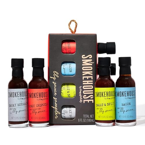 Smokehouse by Thoughtfully, Gourmet BBQ Sauce Sampler Set, Vegan and Vegetarian, Flavors Include Honey Chipotle, Smoky Bourbon, Sweet and Spicy, and Bacon BBQ Sauce, Pack of 4 | Amazon (US)