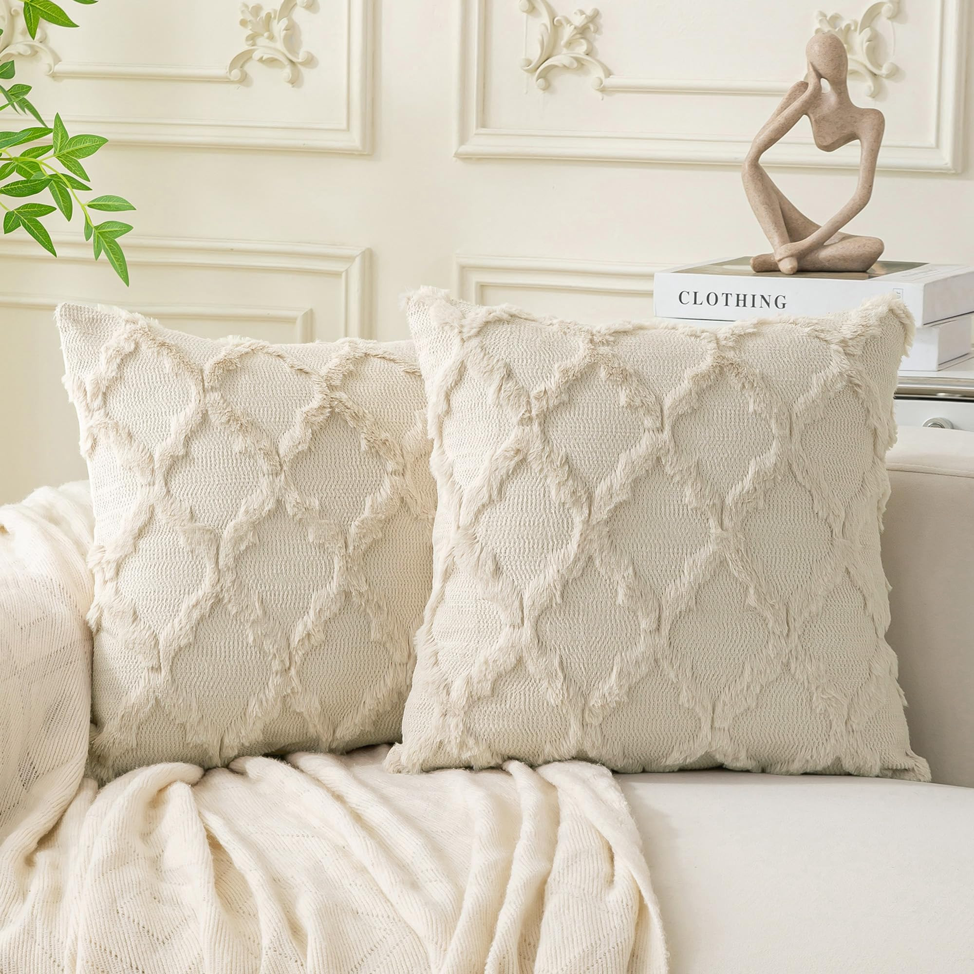 Set of 2 Soft Moroccan Throw Pillow Covers 18x18 Inch Plush Boho Decorative Pillow Cover Accent C... | Amazon (US)