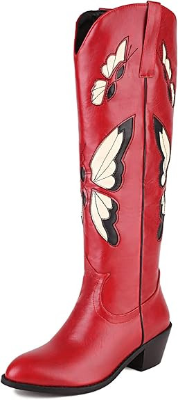 CYNLLIO Womens Cowgirl Boots Vintage Fashion Butterfly Embroidery Western Cowboy Boots Chunky Cor... | Amazon (US)