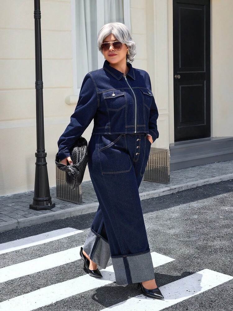 EMERY ROSE Plus Size Women's Casual Wide Leg Jeans With Pockets And Button Closure | SHEIN