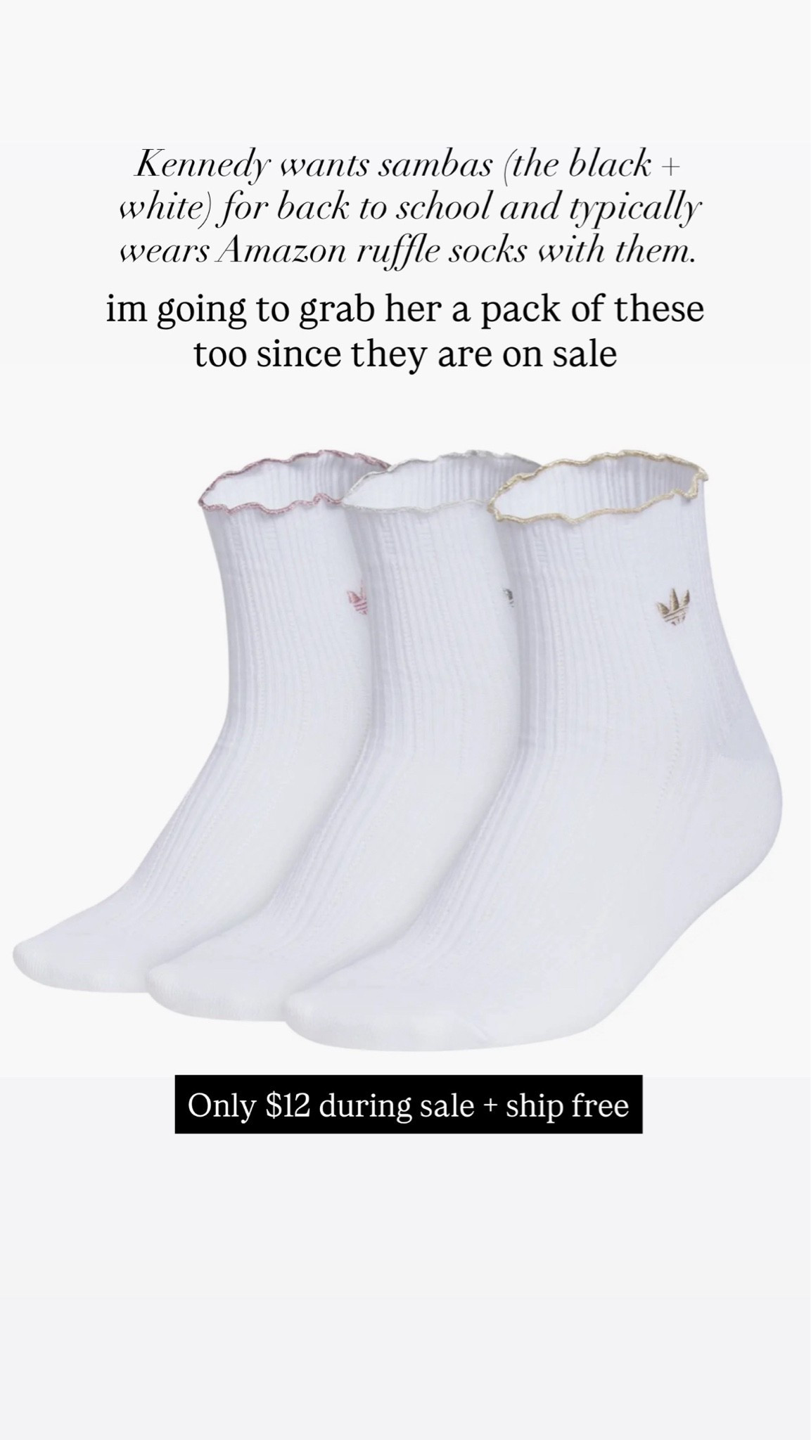 Adidas ruffle socks from the Nordstrom sale
Grabbing for Kennedy!

#LTKSaleAlert #LTKActive