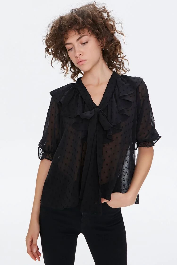 Sheer Clip Dot Top in Black Small | Forever 21 (US)