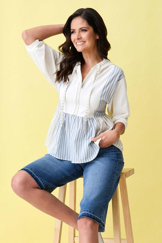 Mix Stripe Peplum Hoodie | Cato Fashions