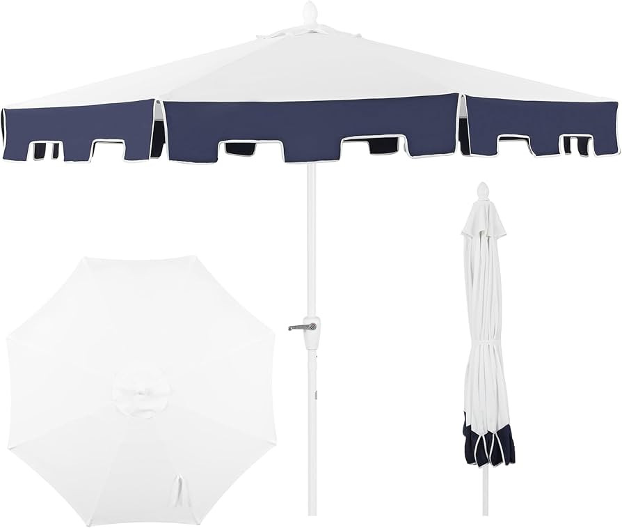 JONATHAN Y UMB1000A Baiona 9 ft. Classic MidCentury Market Patio Umbrella with UV Protection, Aut... | Amazon (US)