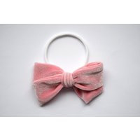 Soft Pink Velvet Hand Tied Bow Headband Adorable Photo Prop For Newborn Baby Little Girl Child Neutr | Etsy (US)