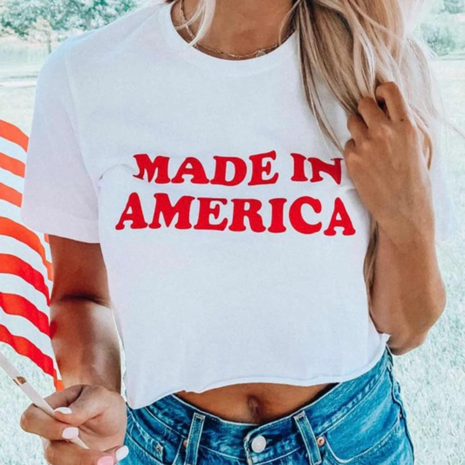 Made in America, American Graphic Crop Top, Patriotic Shirt, Fourth of July Shirt, Plus Size | Etsy (US)