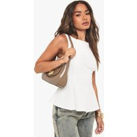 Womens Woven Bow Back Peplum Top - White - 10, White | Boohoo.com (UK & IE)