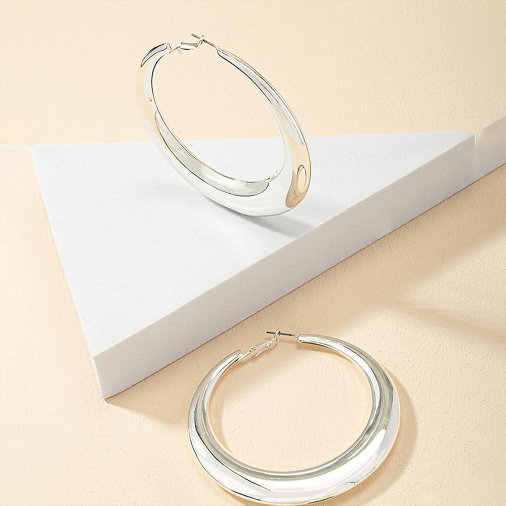 Large Silver Hoop Earrings for Women Lightweight Chunky Gold Hoops Earrings 14k Gold Big Earrings... | Amazon (US)