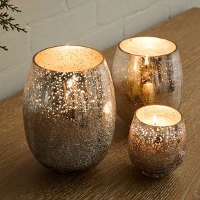 Silver Crackle Glass Candles - Balsam &amp; Cedar | West Elm (US)
