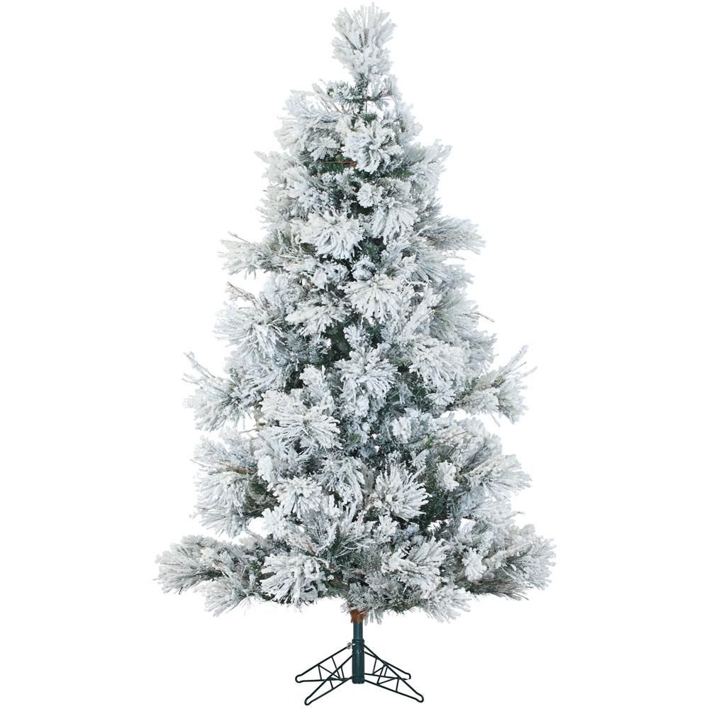 Fraser Hill Farm 7.5 ft. Flocked Snowy Pine Artificial Christmas Tree with Clear LED Lighting-FFS... | The Home Depot