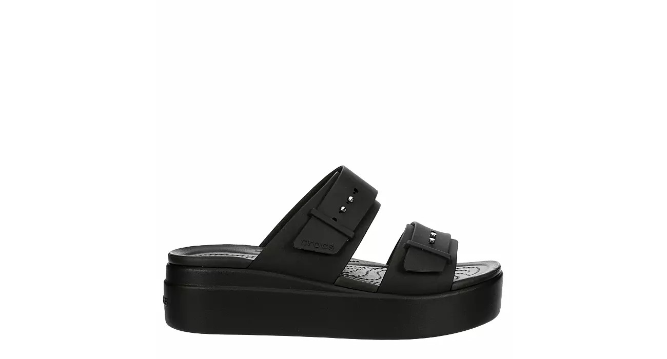Crocs Womens Brooklyn Buckle Low Wedge Sandal - Black | Rack Room Shoes