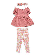 Infant Girls 3pc Embroidered Top With Floral Leggings And Headband Set | Baby | Marshalls | Marshalls