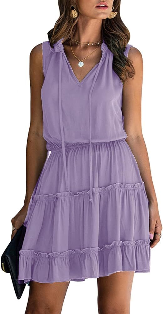 Rela Bota Women's Flowy Mini Swing Dress - Casual Loose Long Sleeve V Neck Ruffle Tiered Chiffon ... | Amazon (US)
