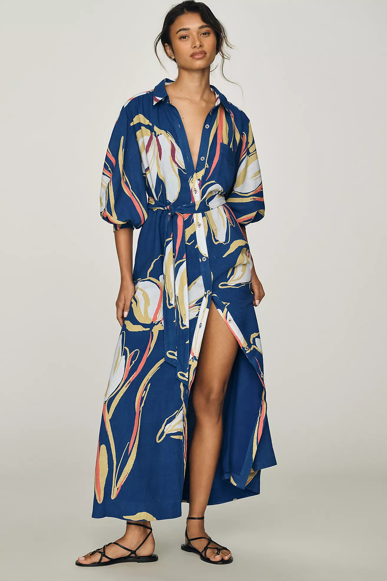 Maeve Mona Linen Maxi Shirtdress | Anthropologie (US)