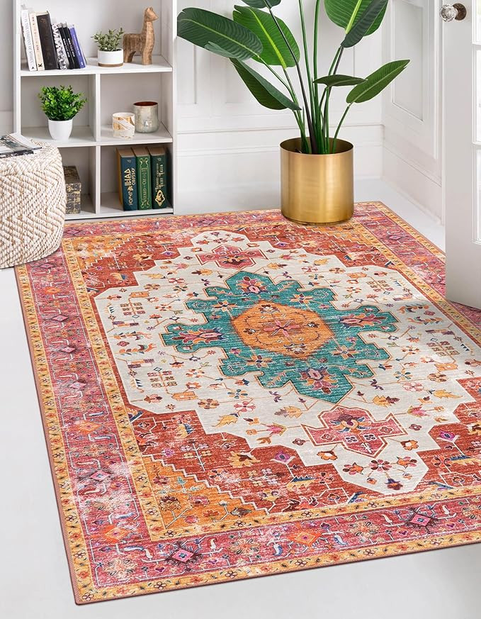 Moynesa Ultra-Thin Washable Vintage Area Rug - 5x7 Large Bedroom Boho Non-Slip Non-Shedding Livin... | Amazon (US)
