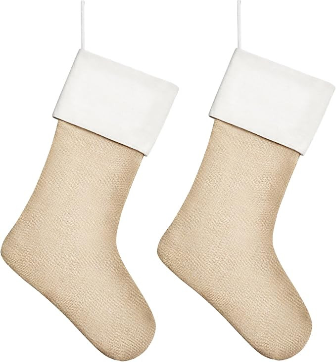 Kunyida 18" Burlap Christmas Stockings Bulk Plain Xmas Neutral Stockings for Fireplace Hanging,Pa... | Amazon (US)