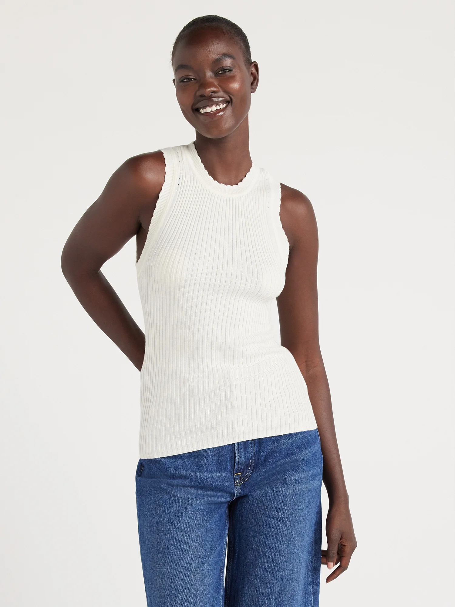 Free Assembly Women’s Scallop Trim Sleeveless Sweater, Lightweight, Sizes XS-XXL | Walmart (US)