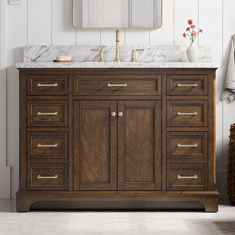 allen + roth Roveland 48-in Deep Walnut Undermount Single Sink Bathroom Vanity with Natural Carra... | Lowe's