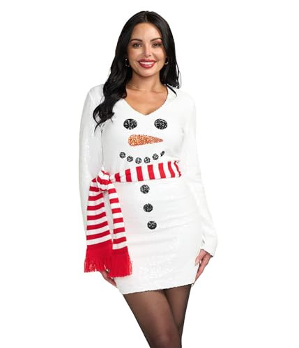 Tipsy Elves Women's Christmas Snowman Scarf Sequin Dress Size X-Small | Amazon (US)