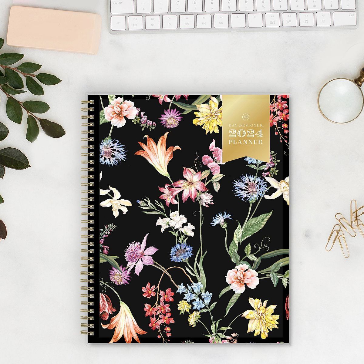 Day Designer 2024 Planner 8.5"x11"  Weekly/Monthly Clear Pocket Cover Wild Blooms Black | Target