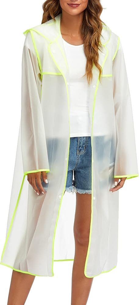 Raincoats for Women Men Reusable Portable Waterproof EVA Long Rain Ponchos with Hoods | Amazon (US)