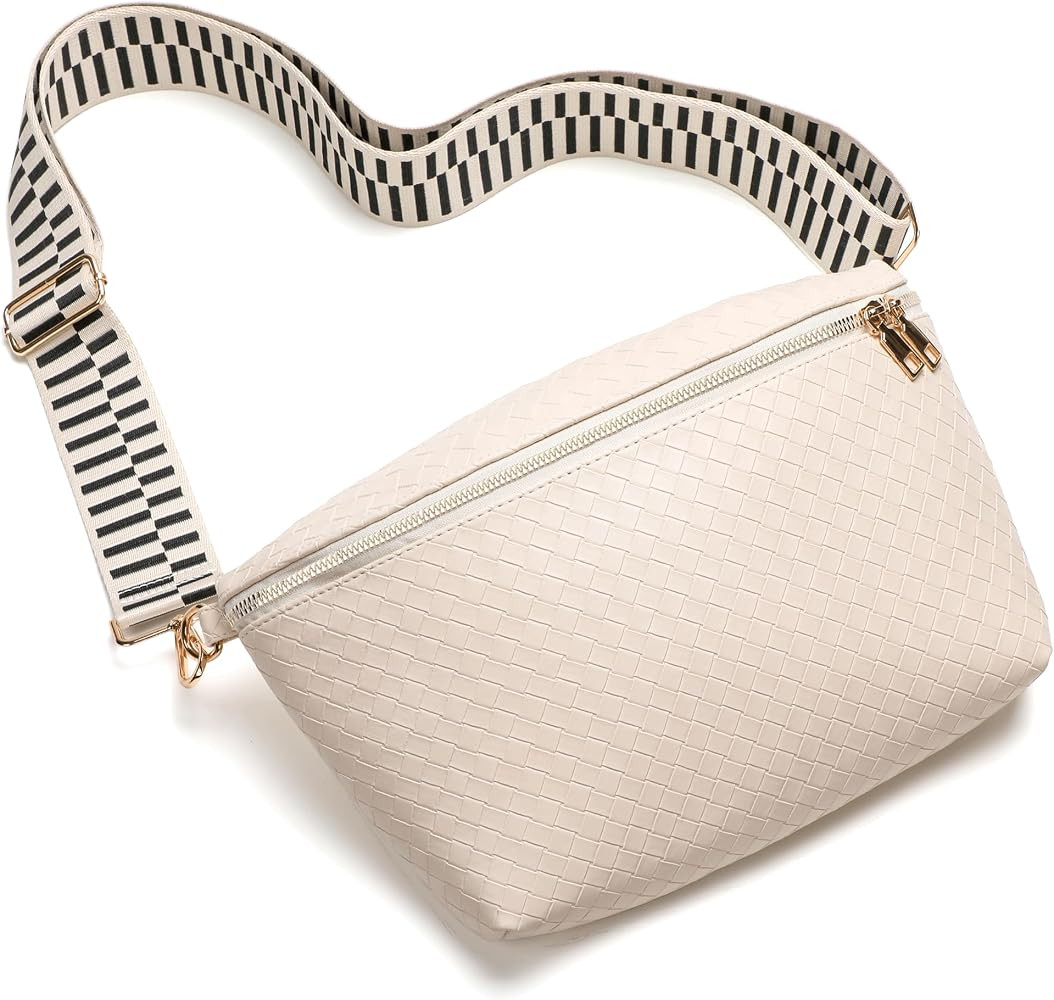Woven Crossbody Bags for Women, Large Woven Crossbody Bag,Vegan Leather Woven Bum Bag Fanny Pack ... | Amazon (US)