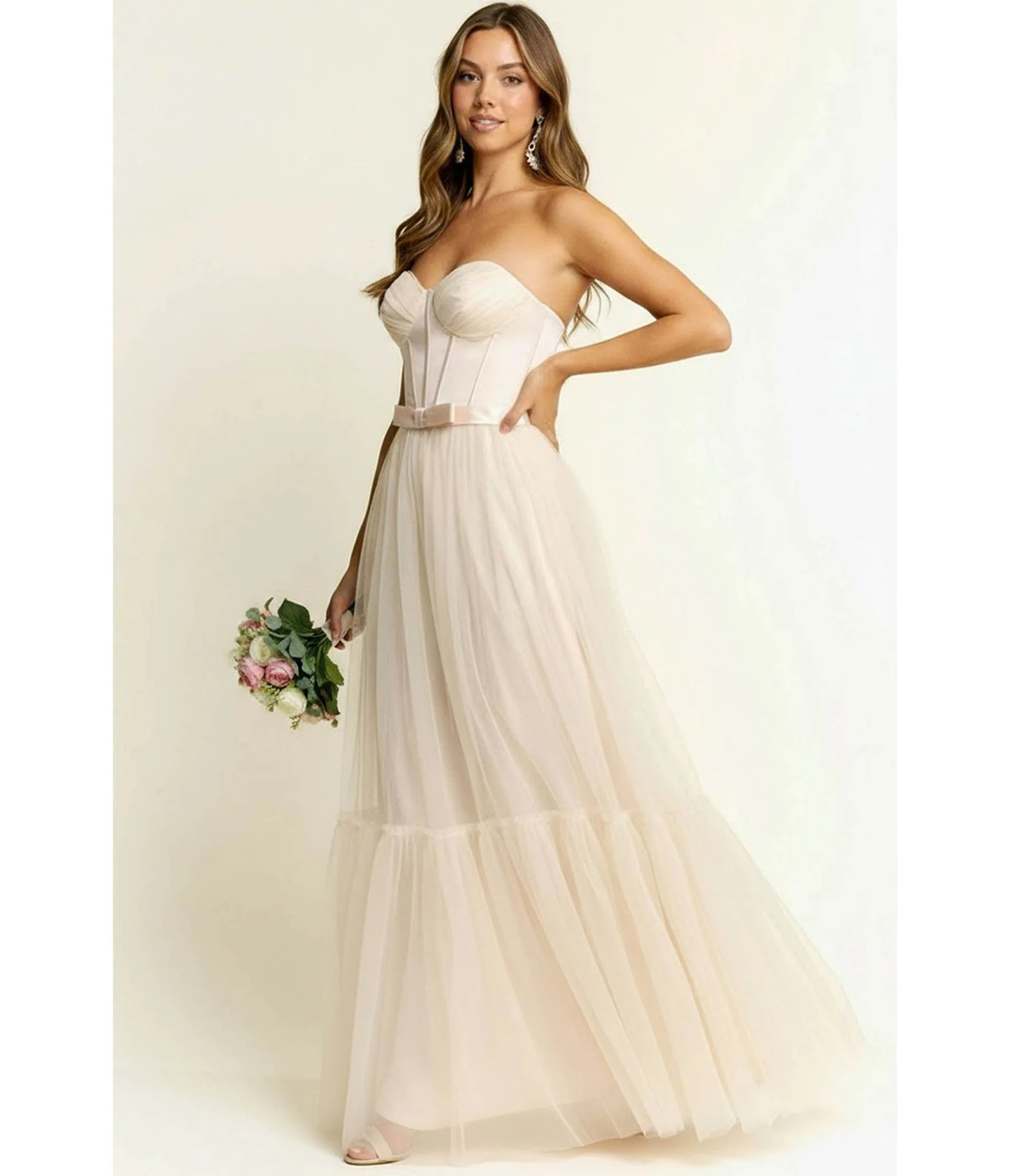 Cream Sweetheart Corset Tulle Maxi Dress | Unique Vintage - North America
