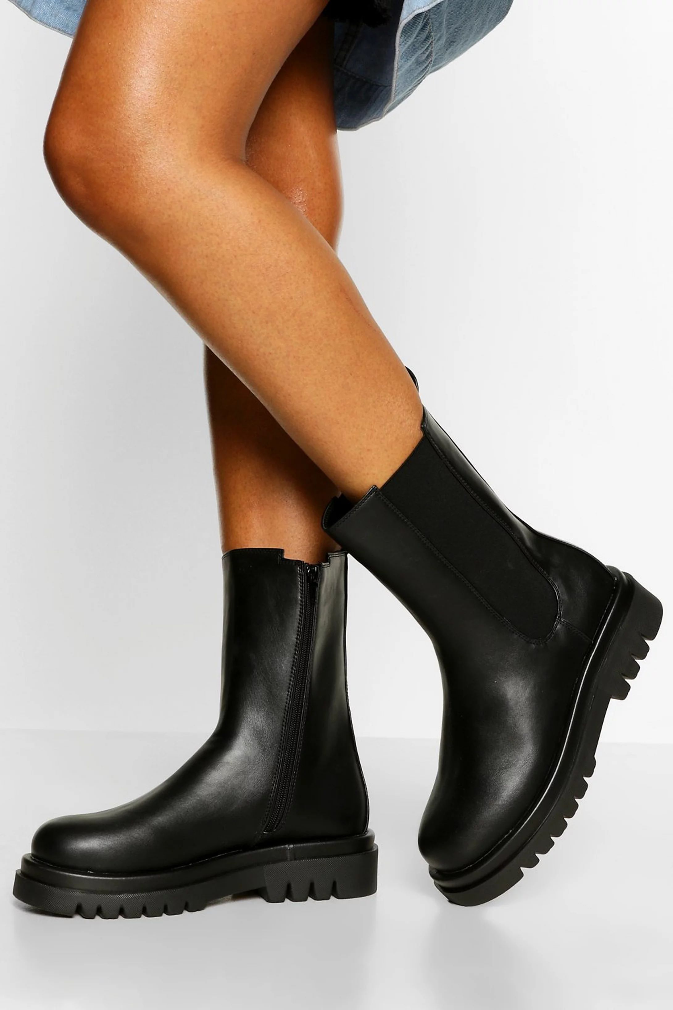 Calf High Chunky Combat Boots | Boohoo.com (US & CA)