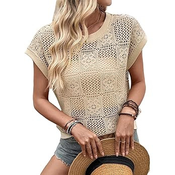 Dokotoo Womens Summer Crochet Tops Cap Sleeve Hollow Out Resort Wear Sweaters Lightweight Beach V... | Amazon (US)