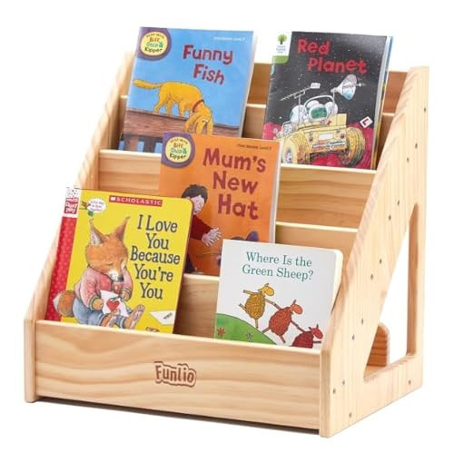 FUNLIO Montessori Bookshelf for Toddlers 1-5 Years, Front-Facing Kids Bookshelf with Handle & Anti-Tilting Device, Premium Pine Baby Bookshelf, Children's Bookcase for Nursery/Classroom, CPC Certified | Amazon (US)