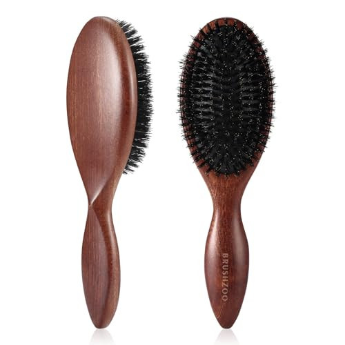 BRUSHZOO Boar Bristle Hair Brush, Hair Brushes for Women Men Kid Detangle, Hairbrush for Fine Short Thin All Hair Type Keep Hair Heathy Restore Shine | Amazon (US)