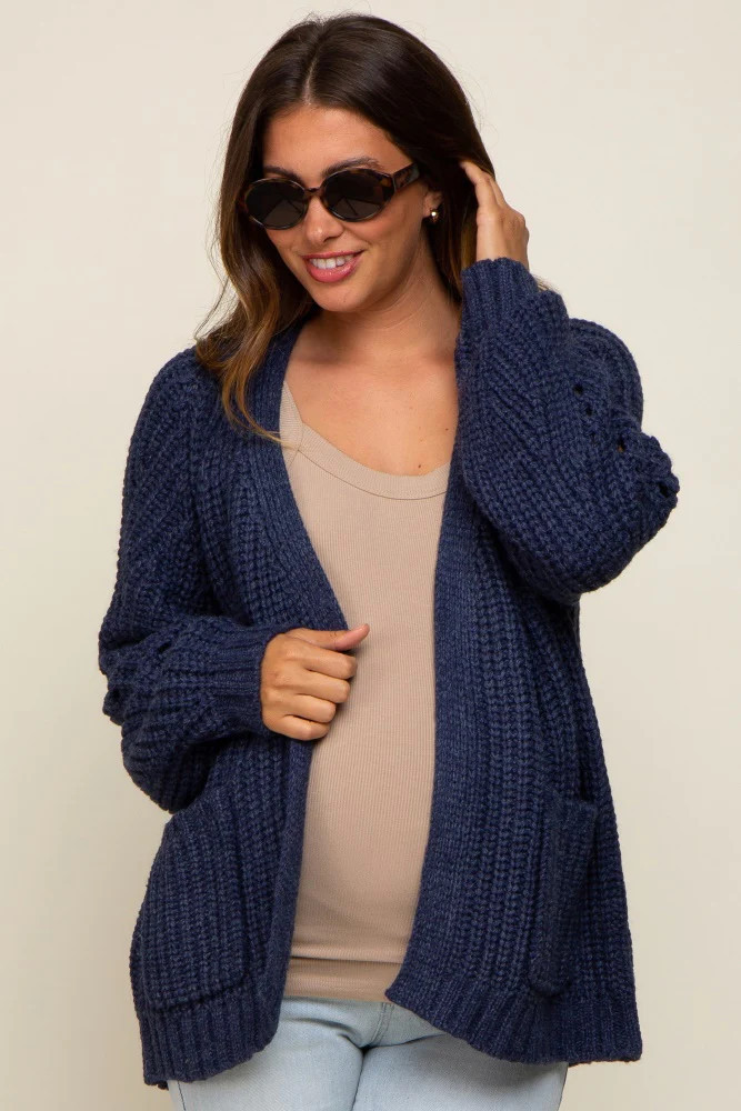 Navy Blue Chunky Knit Maternity Cardigan | PinkBlush Maternity