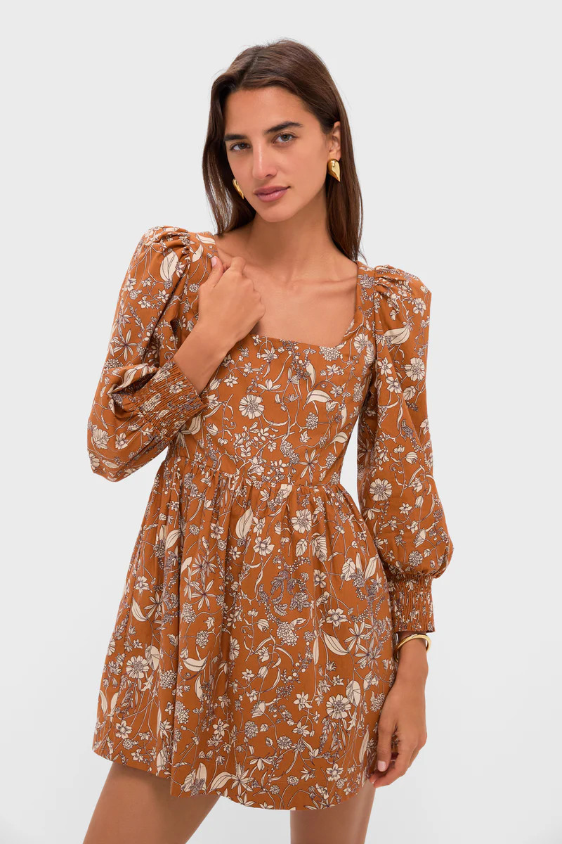 Burnt Orange Floral Square Neck Spencer Mini Dress | Tuckernuck (US)